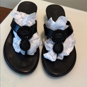 Tuscanella  Italian leather sandals/ beaded sparkly decor  flip-flop wedge style